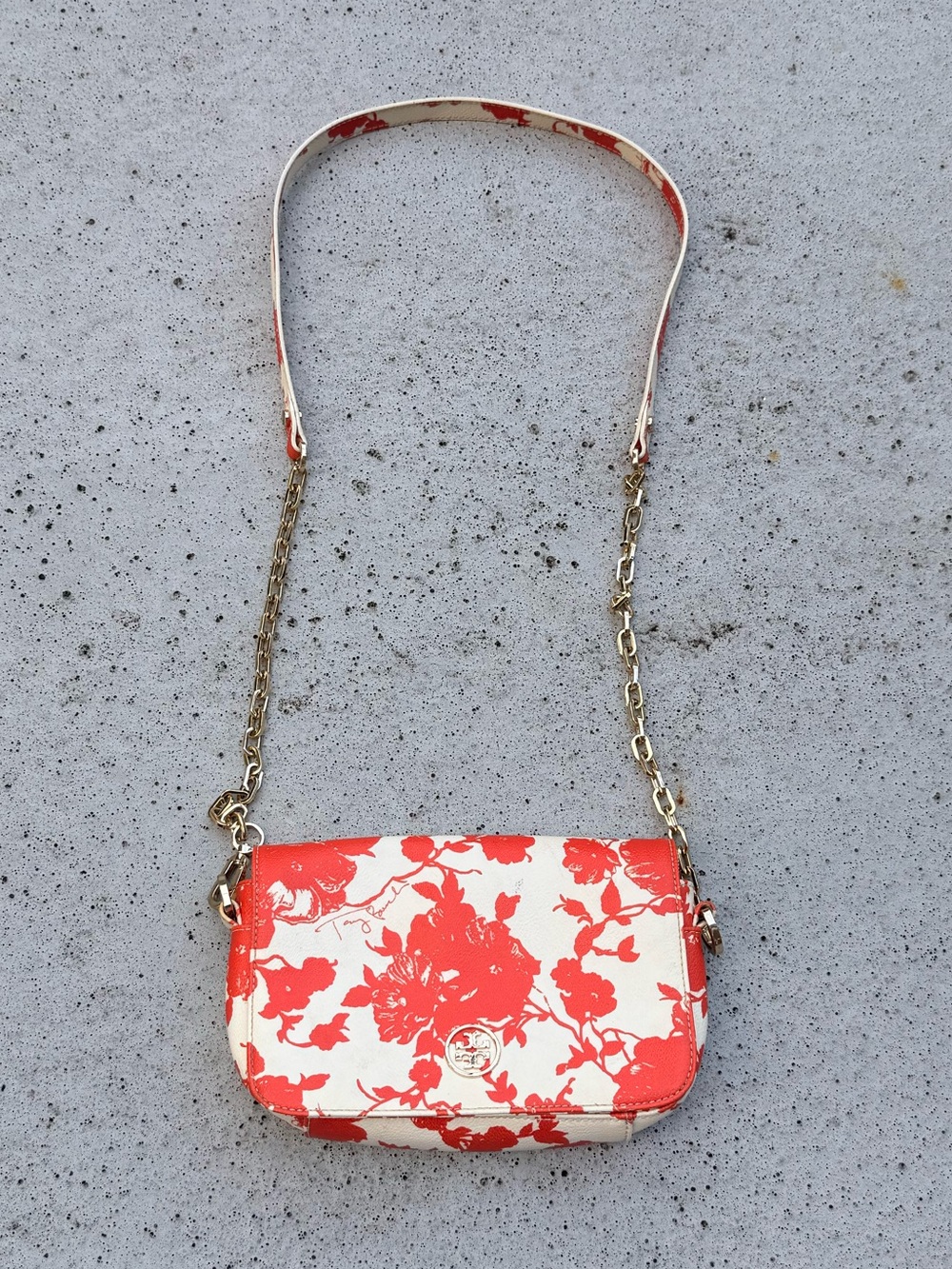 Tory Burch Mini Crossbody in Fire Orange and White Floral - Picture 8 of 8